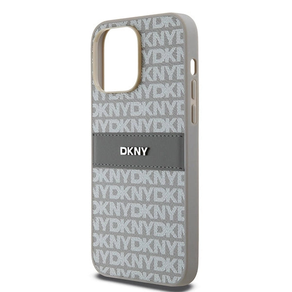 DKNY Leather Mono Stripe & Metal Logo case for iPhone 14 Pro Max - beige