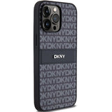 DKNY Leather Mono Stripe & Metal Logo case for iPhone 14 Pro Max - black