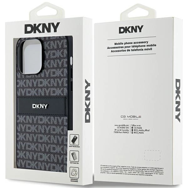 DKNY Leather Mono Stripe & Metal Logo case for iPhone 14 Pro Max - black