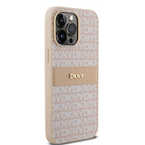 DKNY Leather Mono Stripe & Metal Logo case for iPhone 14 Pro Max - pink