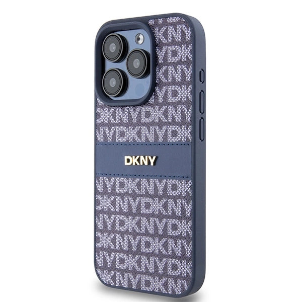 DKNY Leather Mono Stripe & Metal Logo case for iPhone 15 Pro - blue