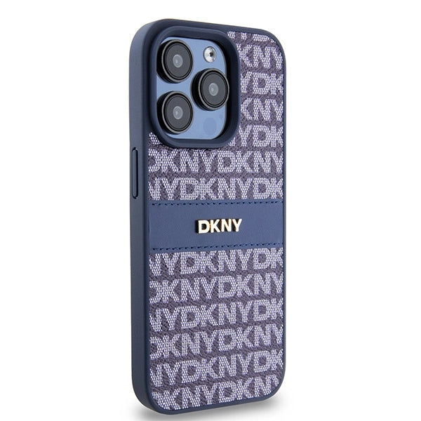 DKNY Leather Mono Stripe & Metal Logo case for iPhone 15 Pro - blue