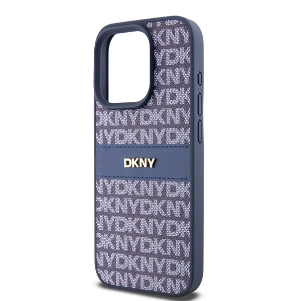 DKNY Leather Mono Stripe & Metal Logo case for iPhone 15 Pro - blue