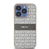 DKNY Leather Mono Stripe & Metal Logo case for iPhone 15 Pro - beige