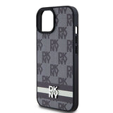 DKNY Leather Checkered Mono Pattern & Printed Stripes Case for iPhone 15 Plus / 14 Plus - Black