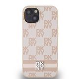 DKNY Leather Checkered Mono Pattern & Printed Stripes Case for iPhone 15 Plus / 14 Plus - Pink