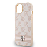DKNY Leather Checkered Mono Pattern & Printed Stripes Case for iPhone 15 Plus / 14 Plus - Pink