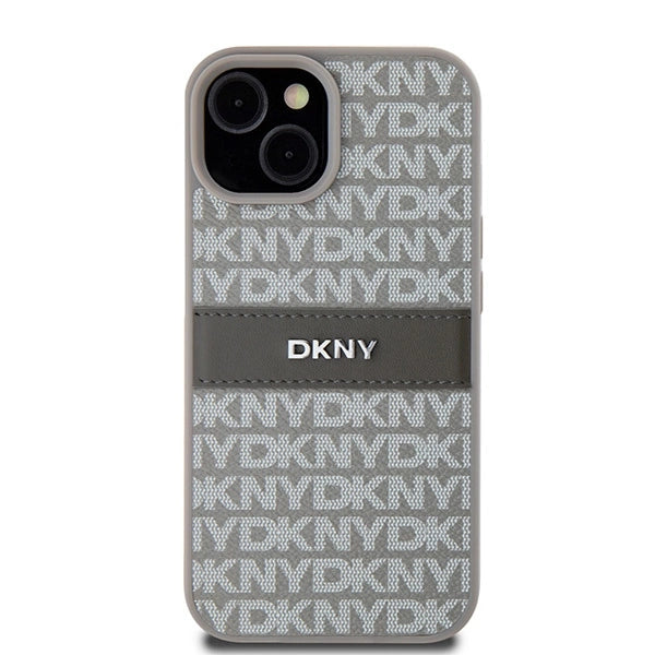 DKNY Leather Mono Stripe & Metal Logo case for iPhone 15 Plus / 14 Plus - beige