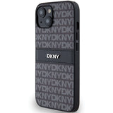 DKNY Leather Mono Stripe & Metal Logo Case for iPhone 15 Plus / 14 Plus - Black