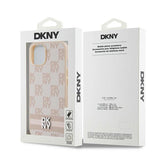 DKNY Leather Checkered Mono Pattern & Printed Stripes case for iPhone 15 / 14 / 13 - pink
