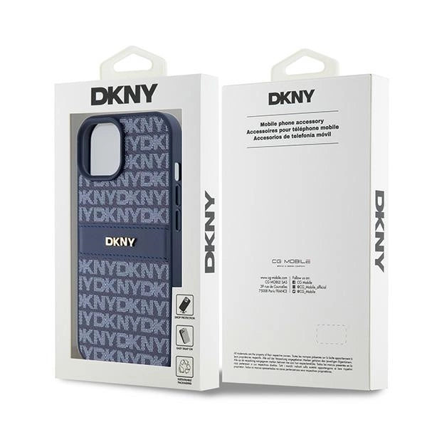 DKNY Leather Mono Stripe & Metal Logo case for iPhone 15 / 14 / 13 - blue