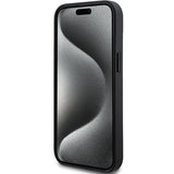 DKNY Leather Mono Stripe & Metal Logo Case for iPhone 15/14/13 - Black