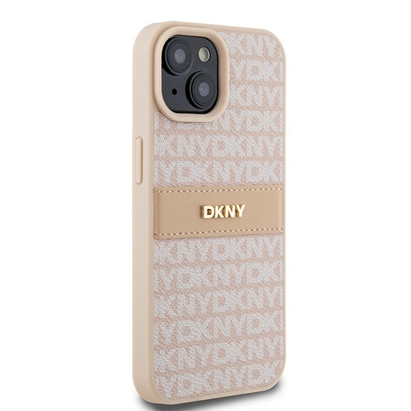 DKNY Leather Mono Stripe & Metal Logo case for iPhone 15 / 14 / 13 - pink