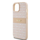 DKNY Leather Mono Stripe & Metal Logo case for iPhone 15 / 14 / 13 - pink