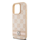 DKNY Leather Checkered Mono Pattern & Printed Stripes case for iPhone 15 Pro Max - pink