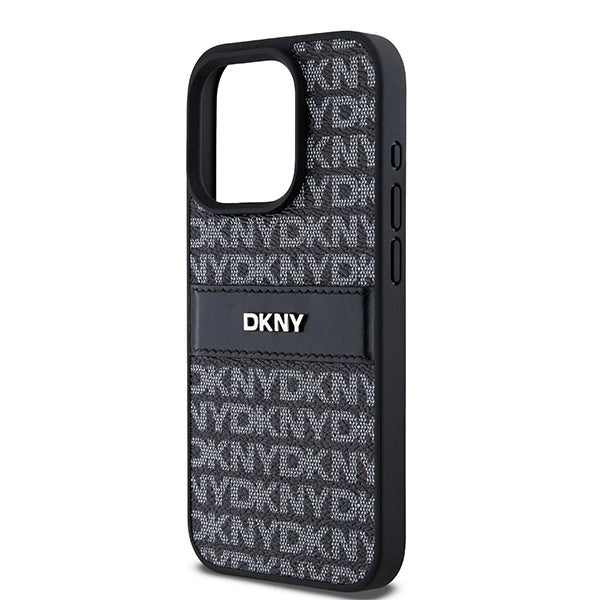 DKNY Leather Mono Stripe & Metal Logo case for iPhone 15 Pro Max - black