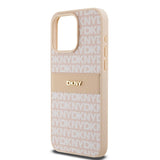 DKNY Leather Mono Stripe & Metal Logo case for iPhone 15 Pro Max - pink