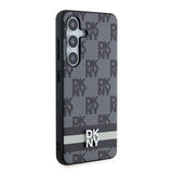 DKNY Leather Checkered Mono Pattern & Printed Stripes Case for Samsung Galaxy S24 - Black