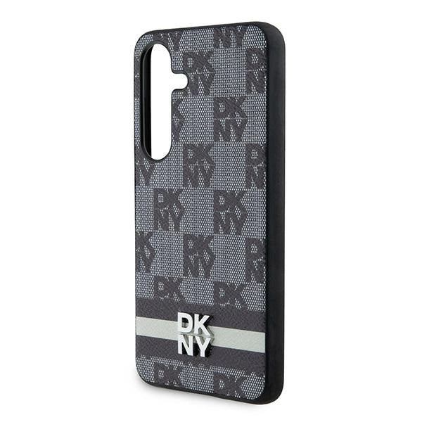DKNY Leather Checkered Mono Pattern & Printed Stripes Case for Samsung Galaxy S24 - Black