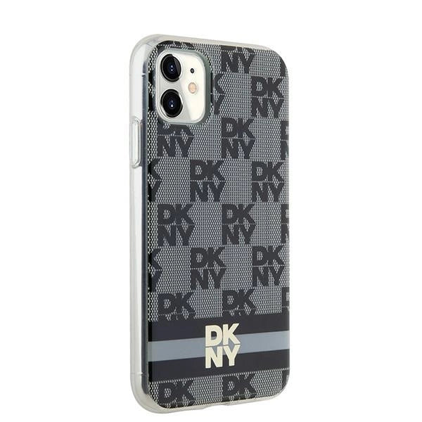 DKNY IML Checkered Mono Pattern & Printed Stripes MagSafe Case for iPhone 11 / Xr - Black