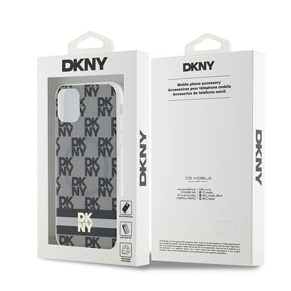 DKNY IML Checkered Mono Pattern & Printed Stripes MagSafe Case for iPhone 11 / Xr - Black