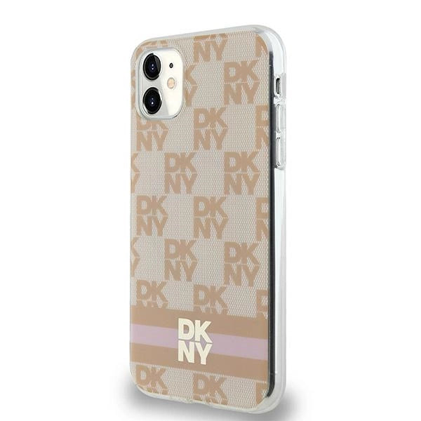 DKNY IML Checkered Mono Pattern & Printed Stripes MagSafe case for iPhone 11 / Xr - pink