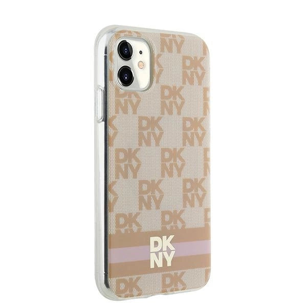 DKNY IML Checkered Mono Pattern & Printed Stripes MagSafe case for iPhone 11 / Xr - pink