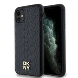 DKNY Leather Monogram Pattern Metal Logo MagSafe Case for iPhone 11 / Xr - Black
