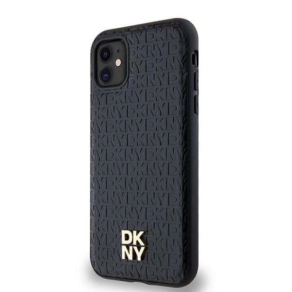 DKNY Leather Monogram Pattern Metal Logo MagSafe Case for iPhone 11 / Xr - Black