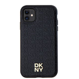 DKNY Leather Monogram Pattern Metal Logo MagSafe Case for iPhone 11 / Xr - Black