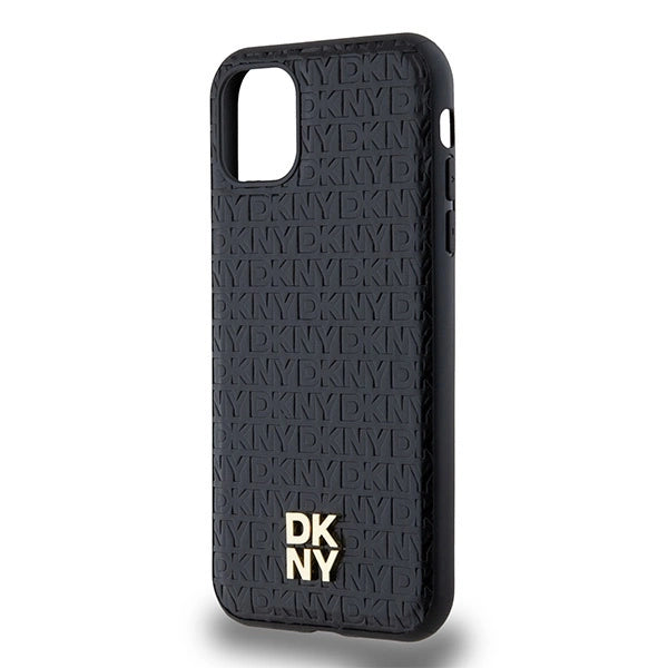 DKNY Leather Monogram Pattern Metal Logo MagSafe Case for iPhone 11 / Xr - Black