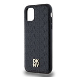 DKNY Leather Monogram Pattern Metal Logo MagSafe Case for iPhone 11 / Xr - Black