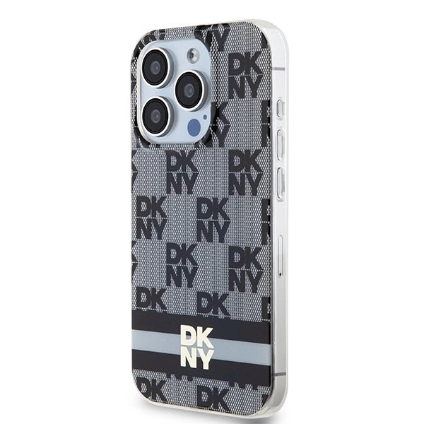 DKNY IML Checkered Mono Pattern & Printed Stripes MagSafe Case for iPhone 13 Pro Max - Black