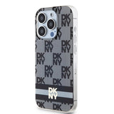 DKNY IML Checkered Mono Pattern & Printed Stripes MagSafe Case for iPhone 13 Pro Max - Black