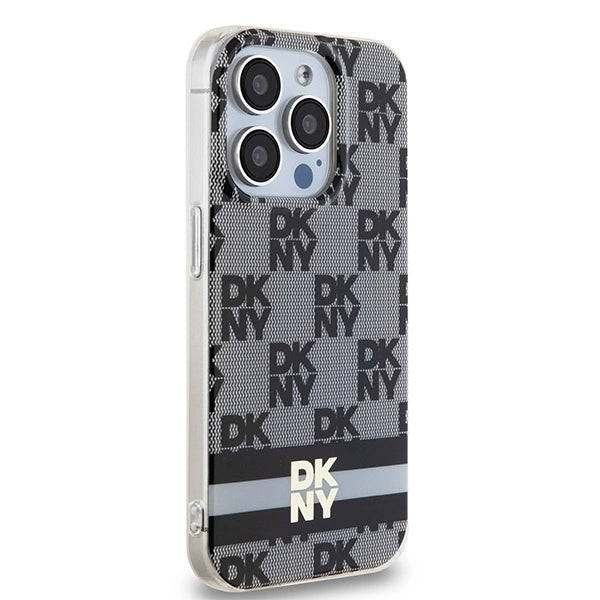 DKNY IML Checkered Mono Pattern & Printed Stripes MagSafe Case for iPhone 13 Pro Max - Black