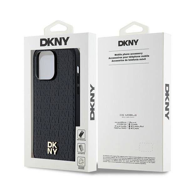 DKNY Leather Pattern Metal Logo MagSafe case for iPhone 13 Pro Max - black
