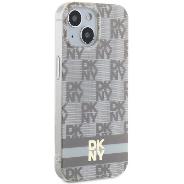 DKNY IML Checkered Mono Pattern & Printed Stripes MagSafe case for iPhone 15 / 14 / 13 - beige