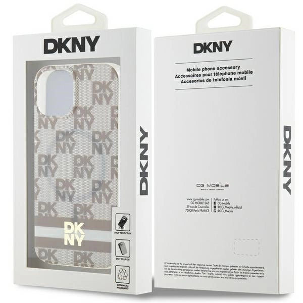 DKNY IML Checkered Mono Pattern & Printed Stripes MagSafe case for iPhone 15 / 14 / 13 - beige