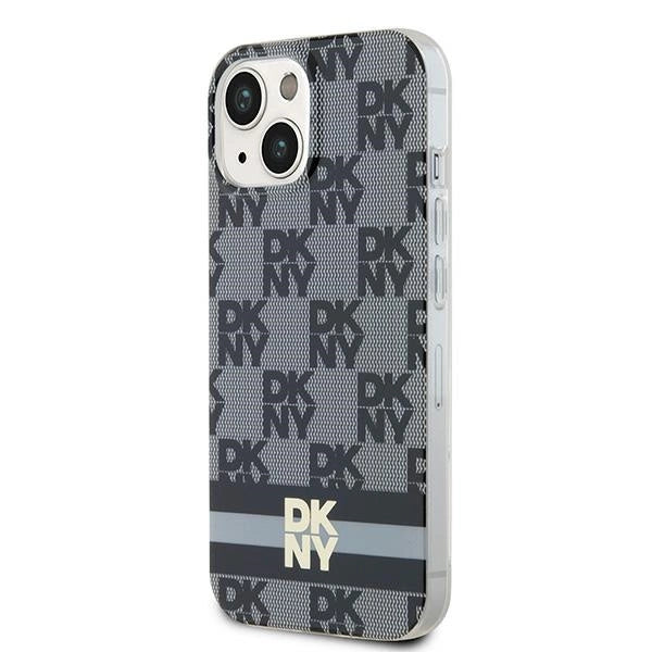 DKNY IML Checkered Mono Pattern & Printed Stripes MagSafe Case for iPhone 15/14/13 - Black