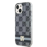 DKNY IML Checkered Mono Pattern & Printed Stripes MagSafe Case for iPhone 15/14/13 - Black