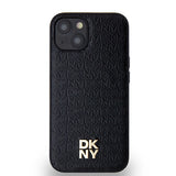 DKNY Leather Monogram Pattern Metal Logo MagSafe Case for iPhone 15/14/13 - Black
