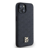 DKNY Leather Monogram Pattern Metal Logo MagSafe Case for iPhone 15/14/13 - Black