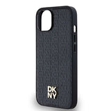 DKNY Leather Monogram Pattern Metal Logo MagSafe Case for iPhone 15/14/13 - Black