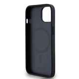 DKNY Leather Monogram Pattern Metal Logo MagSafe Case for iPhone 15/14/13 - Black