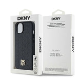 DKNY Leather Monogram Pattern Metal Logo MagSafe Case for iPhone 15/14/13 - Black
