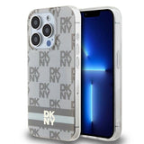 DKNY IML Checkered Mono Pattern & Printed Stripes MagSafe case for iPhone 14 Pro Max - beige