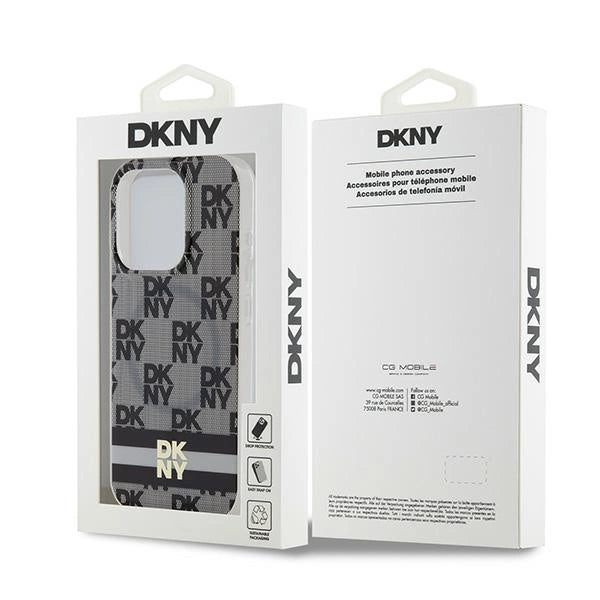 DKNY IML Checkered Mono Pattern & Printed Stripes MagSafe Case for iPhone 14 Pro Max - Black