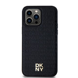 DKNY Leather Monogram Pattern Metal Logo MagSafe Case for iPhone 14 Pro Max - Black