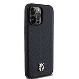 DKNY Leather Monogram Pattern Metal Logo MagSafe Case for iPhone 14 Pro Max - Black