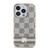 DKNY IML Checkered Mono Pattern & Printed Stripes MagSafe case for iPhone 15 Pro - beige